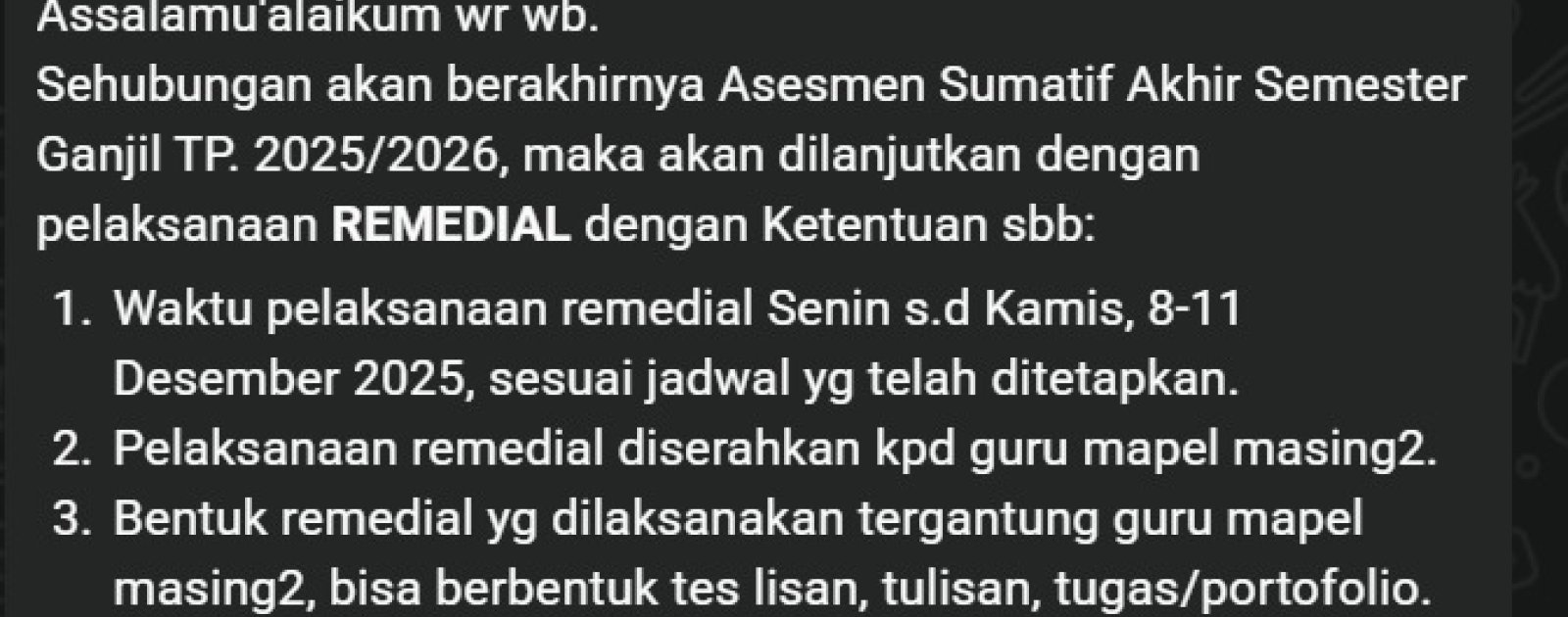Waka Akademik MTsN 6 Kerinci Instruksikan Pelaksanaan Remedial bagi Siswa yang Belum Tuntas, Ini Dia Tata Caranya