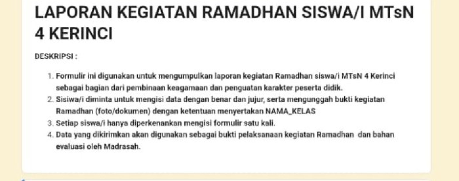 Inovasi Religi: MTsN 4 Kerinci Luncurkan Program Buku Ramadhan Digital untuk Pantau Ibadah Siswa